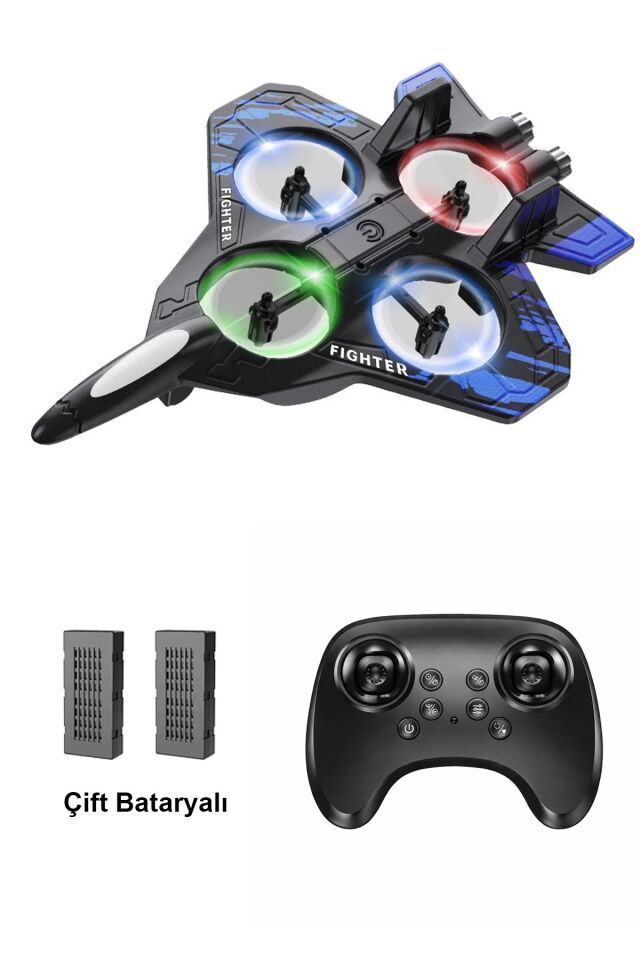 Uzaktan Kumandalı Akrobatik Fighter Drone Rc Uçak - 2.4 Ghz - 2 Bataryalı Set