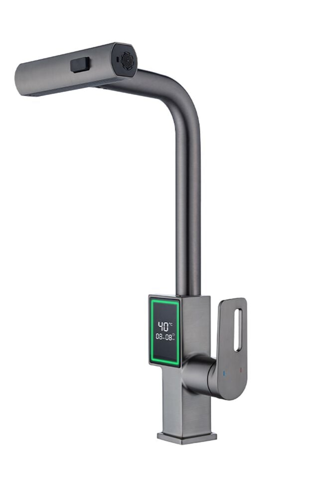 Dijital Dereceli Mat Krom Mutfak Bataryası Musluk Uzayabilen Başlıklı Modern Eviye Bataryası