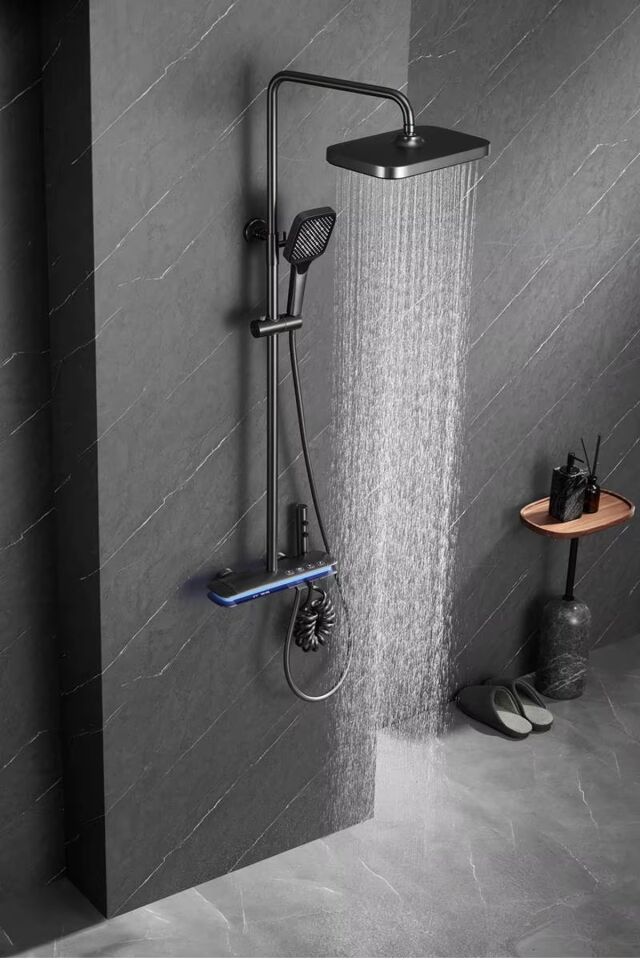 0Gun Grey Dijital Duş Sistemi - Piyano Butonlu 4 Fonksiyonlu Yağmurlama Seti - Full Bakır Gövde