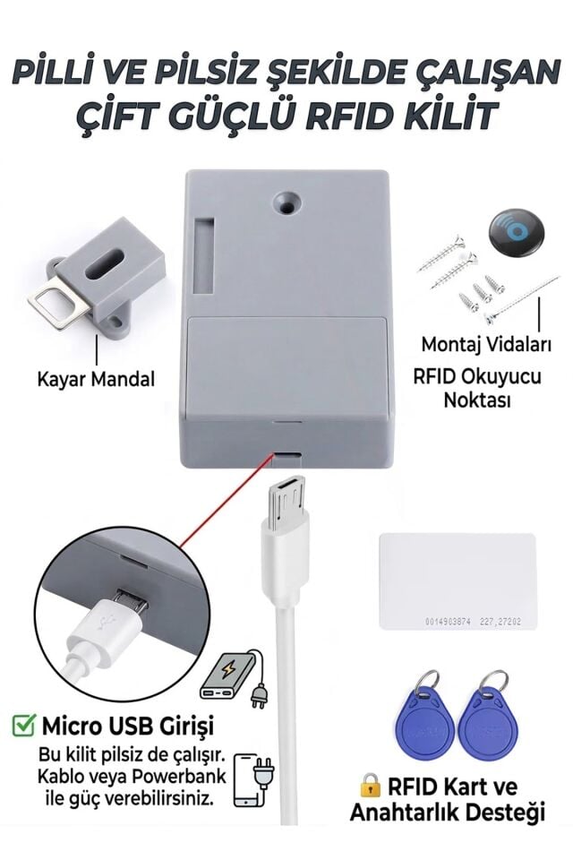 RFID Kartlı Görünmez Dolap Kilidi - Mobilya ve Ofis İçin Gizli Güvenlik Kilidi Akıllı Elektronik