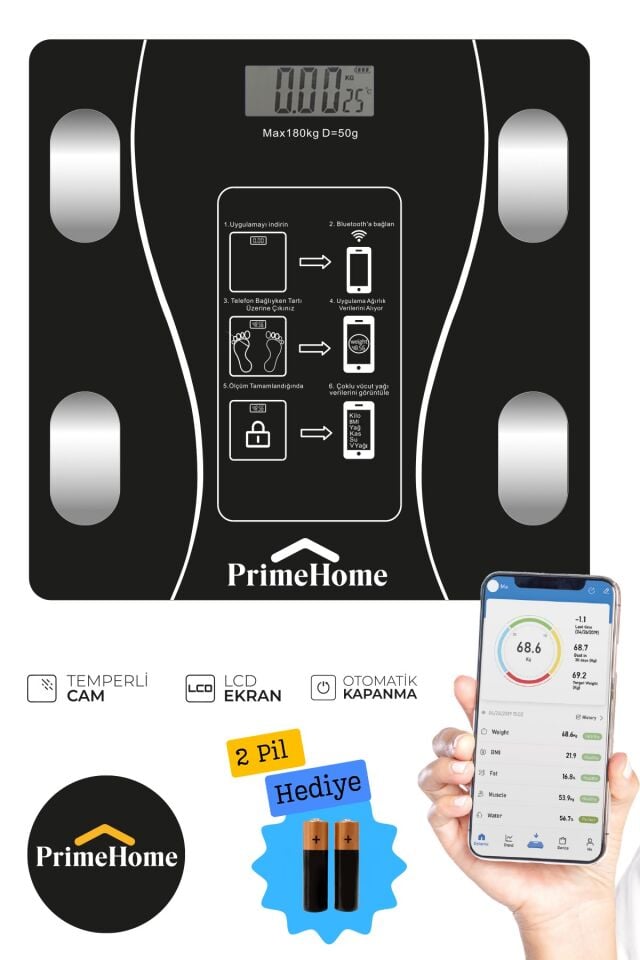 Dijital Baskül Yağ Su Kas Vücut Kitle Endeksi Kilo Ölçer Tartı