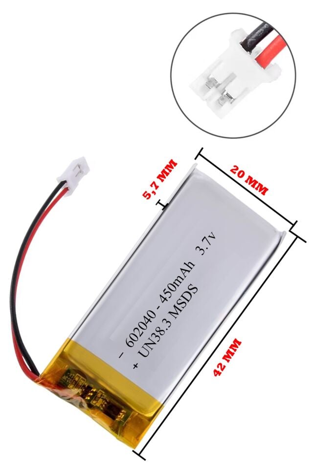 602040 3.7 Volt 450 Mah Lityum Polimer Pil