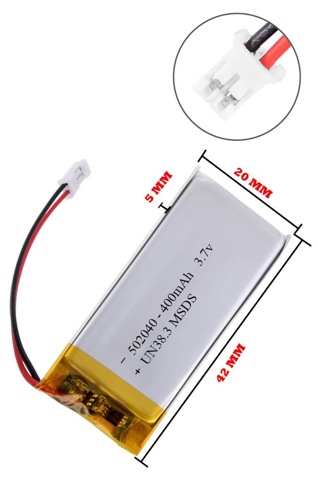 502040 3.7 Volt 400 Mah Lityum Polimer Pil