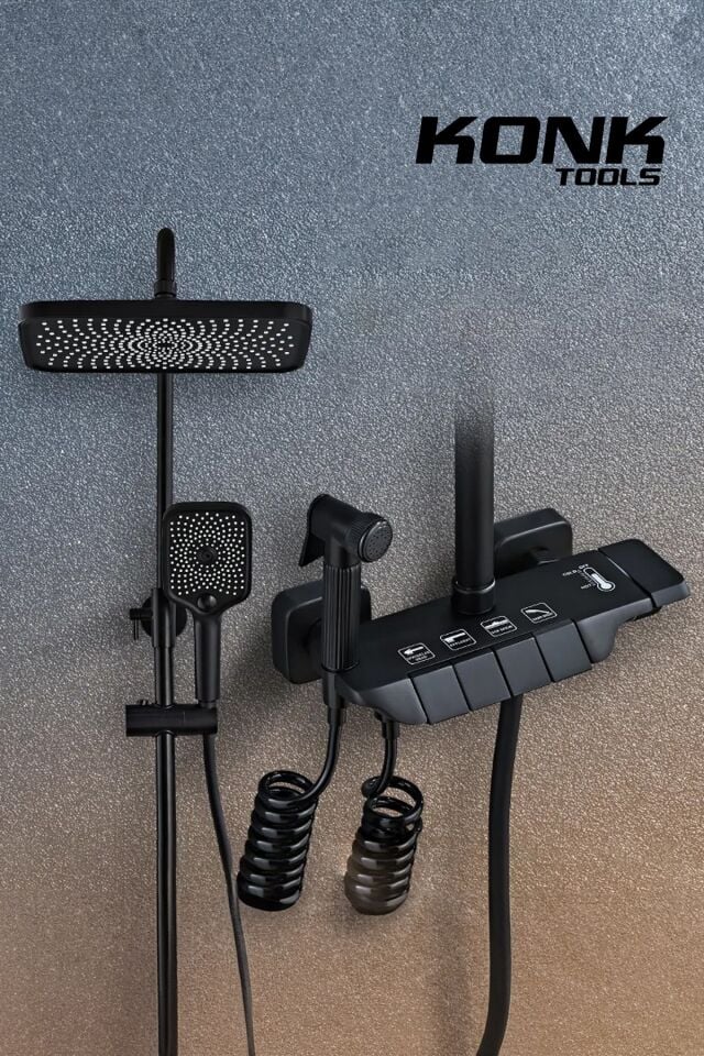 Piyano 5 Fonksiyonlu 130 cm Siyah Banyo Bataryalı Robot Duş Seti Tepe Duşu Duş Seti