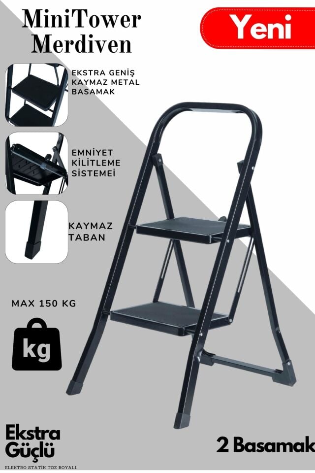2 Basamak Siyah Merdiven Geniş Basamaklı MiniTower, MT2