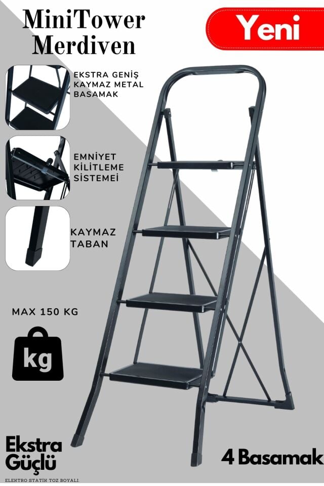 4 Basamak Siyah Merdiven Geniş Basamaklı MiniTower, MT4