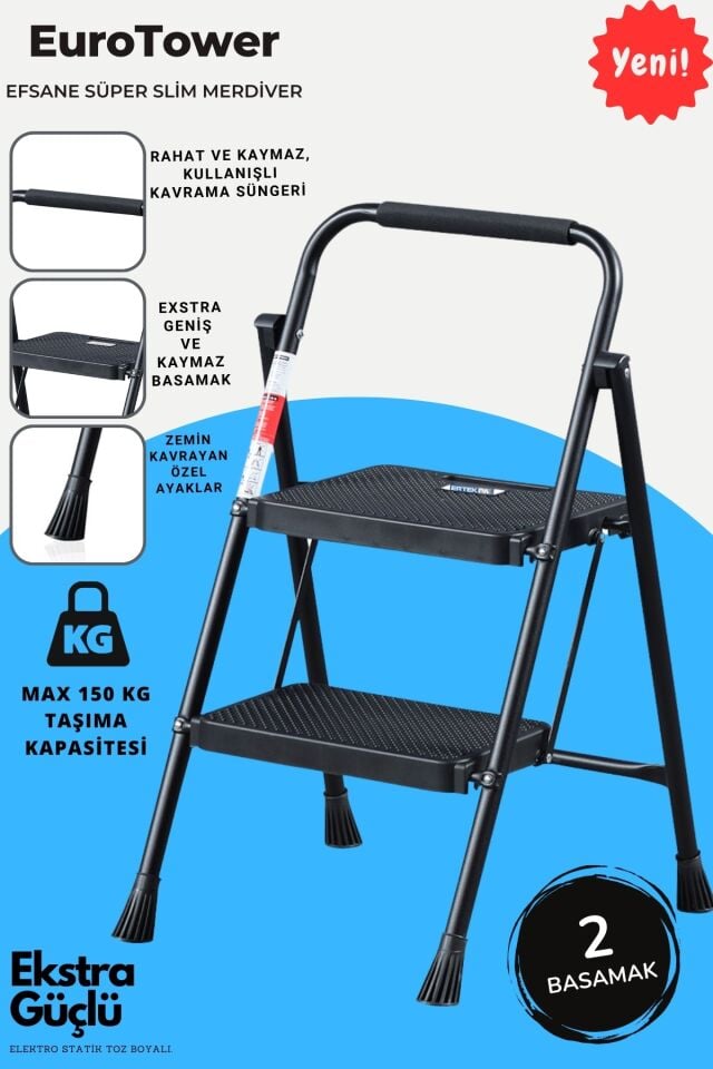 2 Basamak Siyah Merdiven Geniş Basamaklı EUROTOWER, ET2