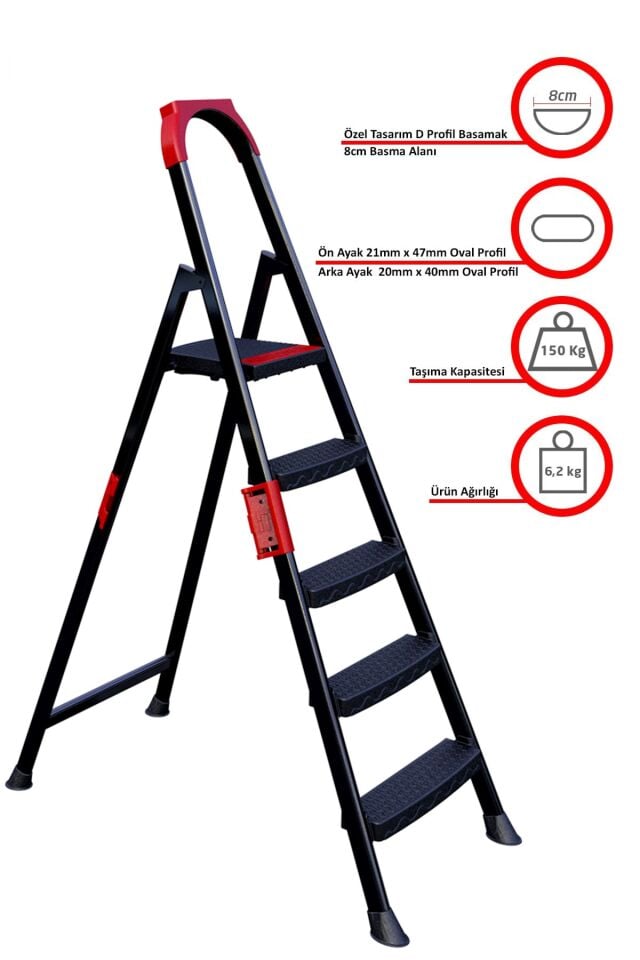 Anka Plus 4+1 Basamaklı Metal Merdiven, anka4