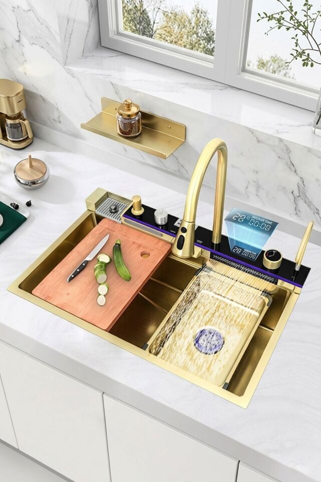 Premium Gold Akıllı Mutfak Evyesi- 75x46 cm Çok Fonksiyonlu- Lüx Dijital Akıllı Eviye Seti