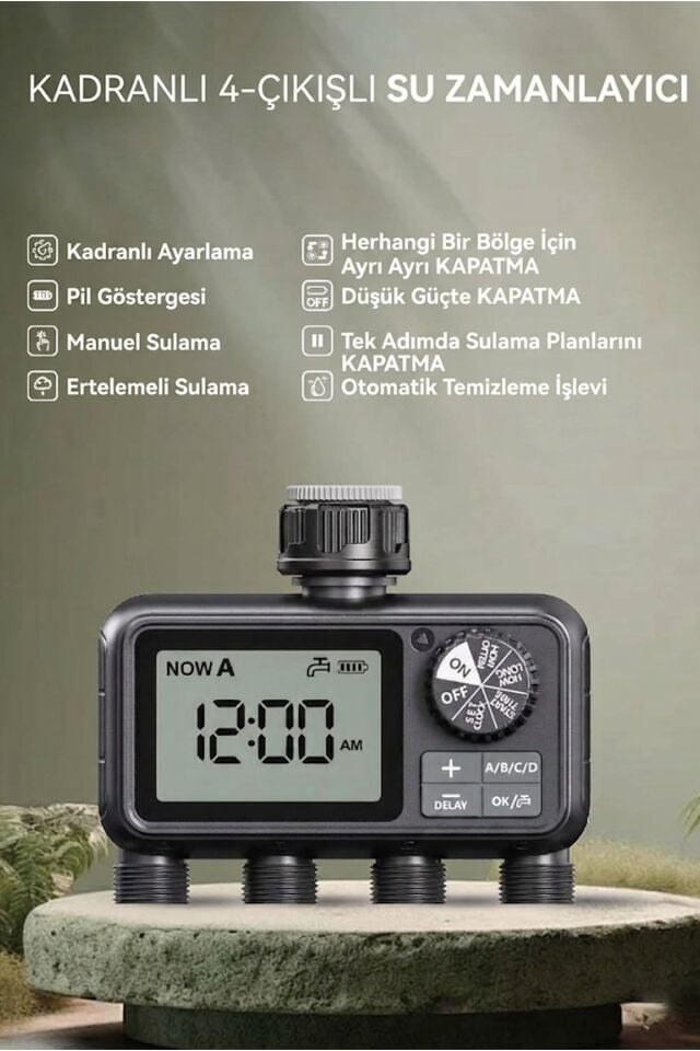 Akıllı Bahçe Sulama Bilgisayarı - 4 Çıkışlı Dijital Zamanlayıcı - Yağmur Erteleme Modlu