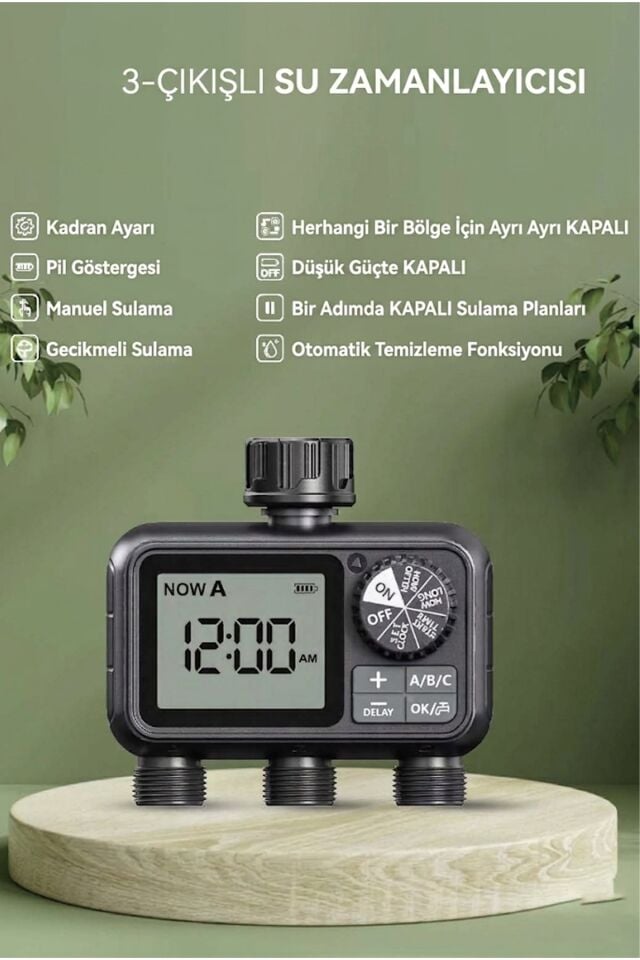 Dijital 3 Çıkışlı Otomatik Bahçe Sulama Zamanlayıcısı - Yağmur Geciktirmeli Akıllı Sulama Saati