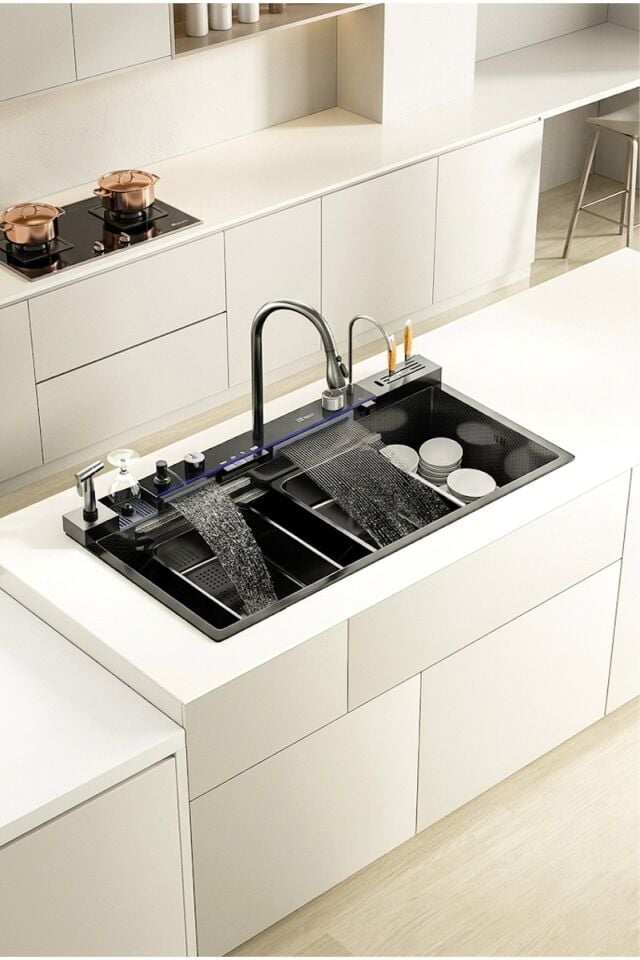Lüx Dijital Akıllı Eviye Seti Premium Black Akıllı Mutfak Evyesi- 100x46 cm Çok Fonksiyonlu