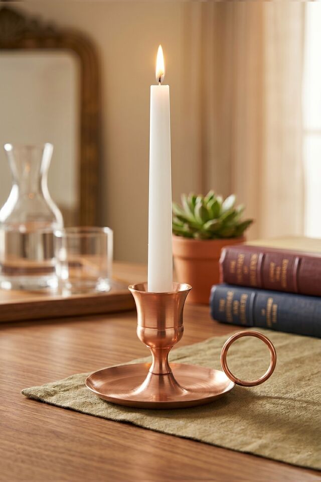 Retro Rose Metal El Şamdanı - Dekoratif Masa Üstü Mumluk - Modern Mum Standı
