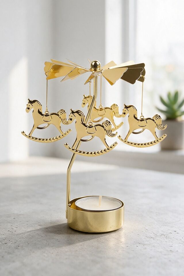Isı İle Dönen Atlıkarınca Mumluk (Gold/Altın)